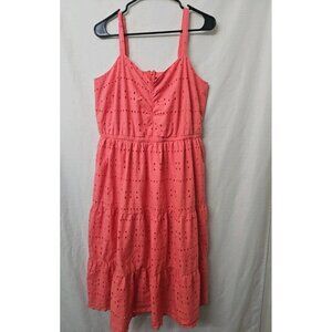 Womens Sz 16 Lane Bryant Coral Eyelet Tiered Ruffle Midi Dress Babydoll Vacation